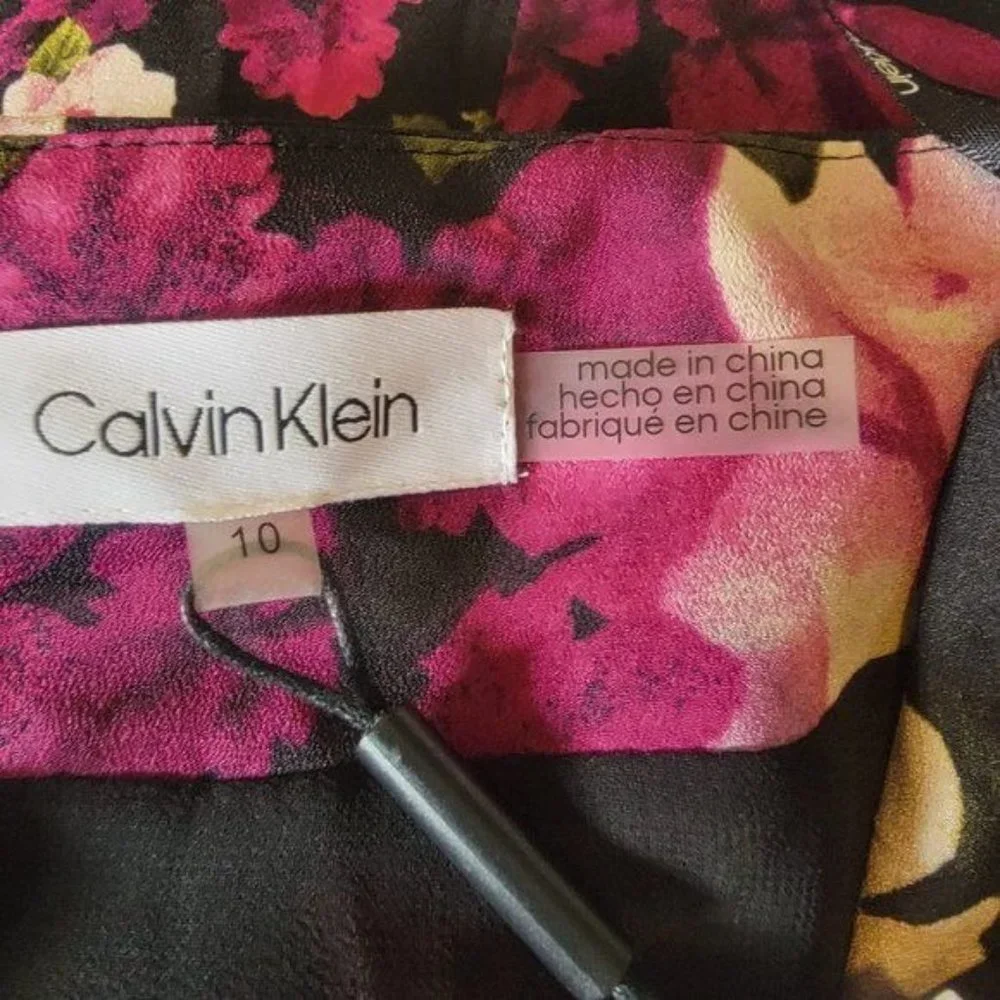 ✨Size 10 Women's Midi Skirt Calvin Klein Faux Wrap Floral Black Pink A-Line New✨ - Picture 7 of 8